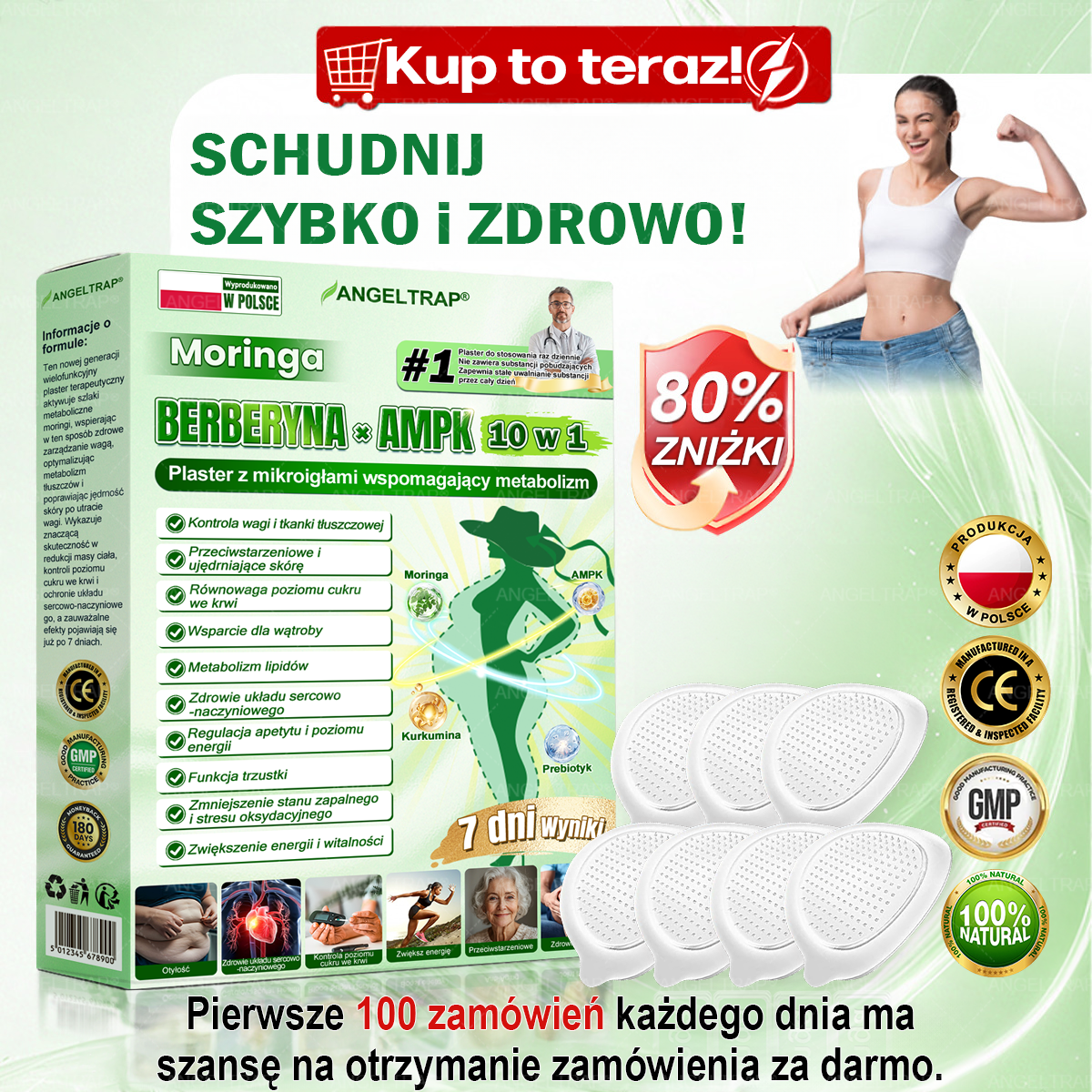 ANGELTRAP® Moringa × Berberyna × AMPK 10-w-1 Wsparcie metaboliczne, plaster z nanotechnologią mikroigłową 🇵🇱(Wystarczy raz dziennie, widoczne efekty w 7 dni) ✅ Na otyłość, wiotką skórę, cukrzycę, bezdech senny, problemy ze stawami i wiele innych